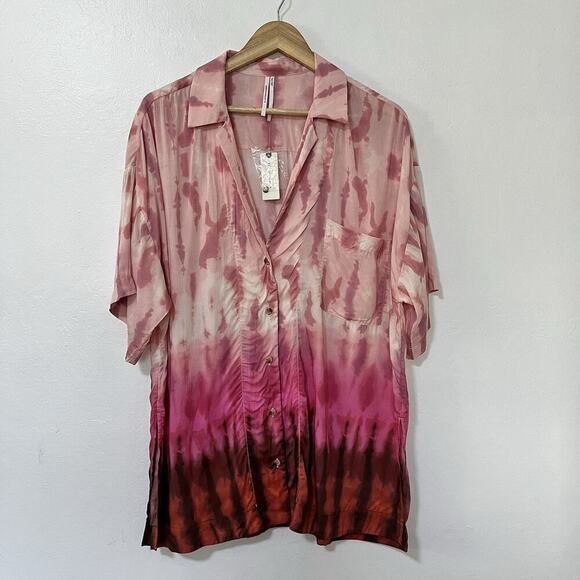 Anthropologie Tie Dye Souvenir Shirt Size S Raspberry Pink Resort Beachy NEW - Picture 2 of 9
